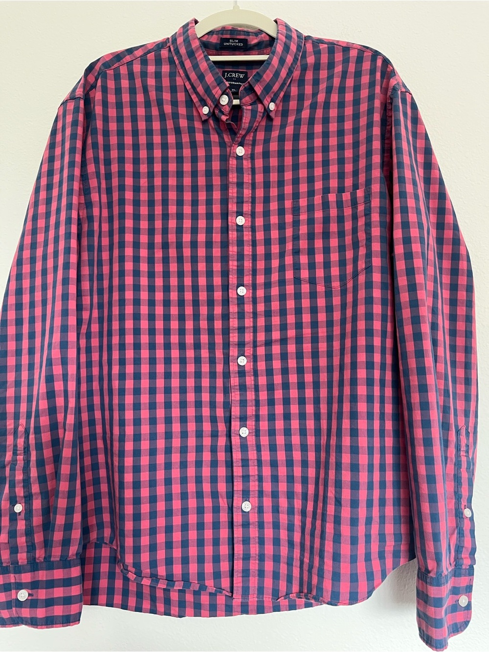 J. Crew Men’s Pink and Navy Check Button-Down Shirt